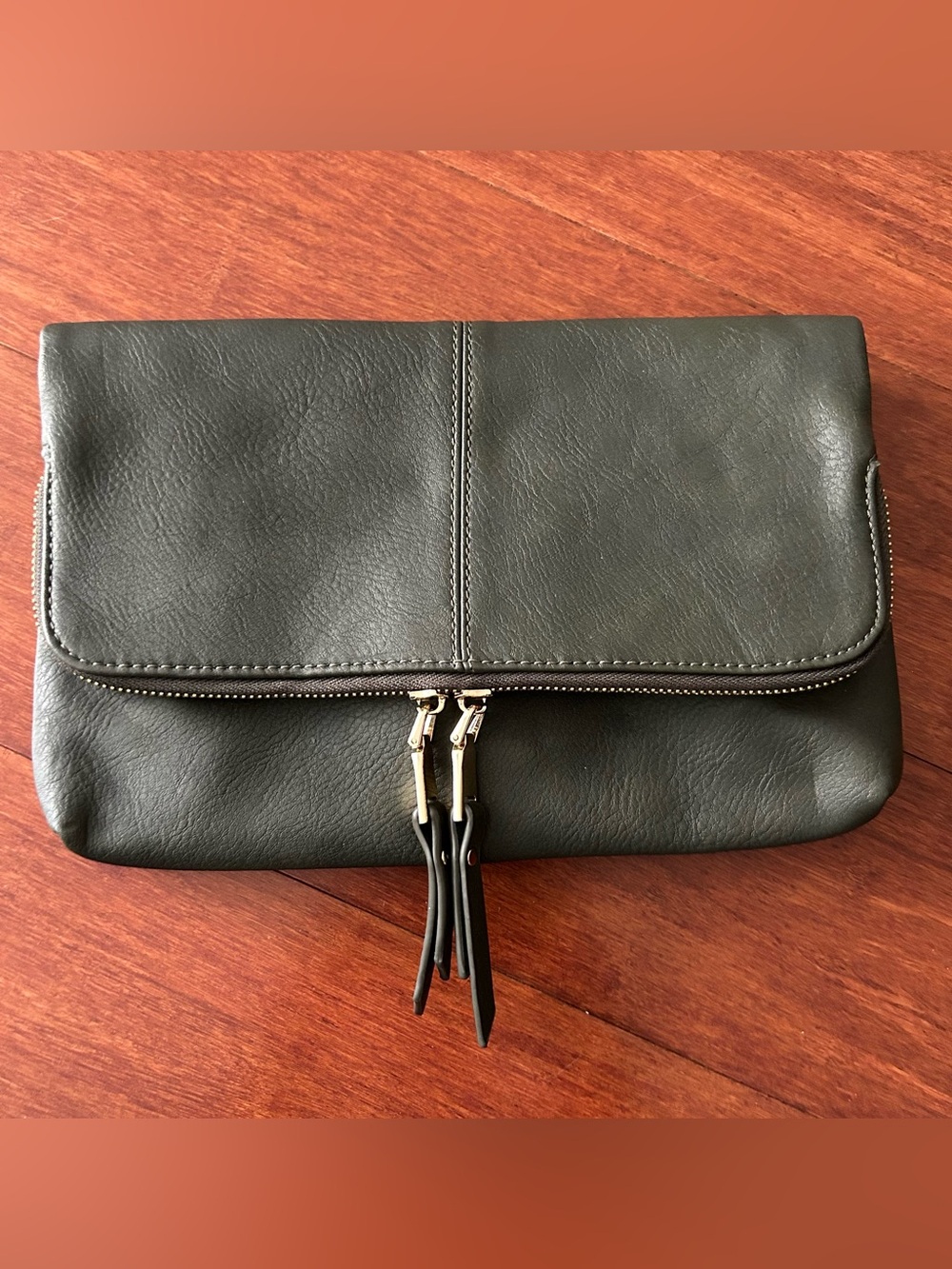 Women's Vegan Leather Fold-Over Clutch in Dark Green